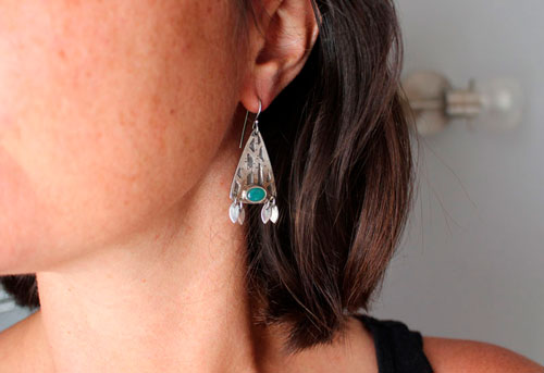 Bosque interior, aretes árbol del bosque en plata y aventurina