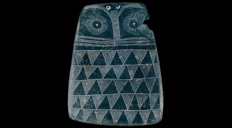 Búho neolítico, collar ave de la Edad del Cobre en plata