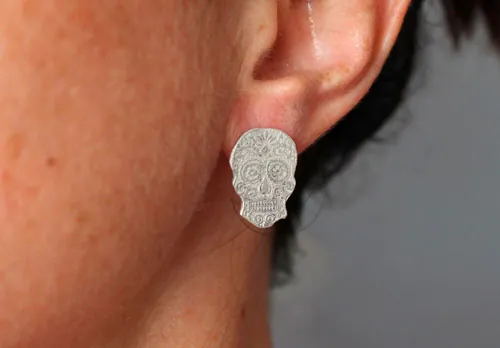 Calaca, aretes calavera mexicana en plata