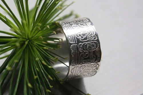 Calendario maya, anillo Cuenta Larga del calendario maya personalizado en plata