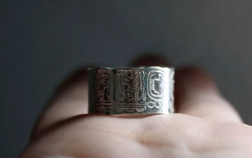 Calendario maya, anillo Cuenta Larga del calendario maya personalizado en plata