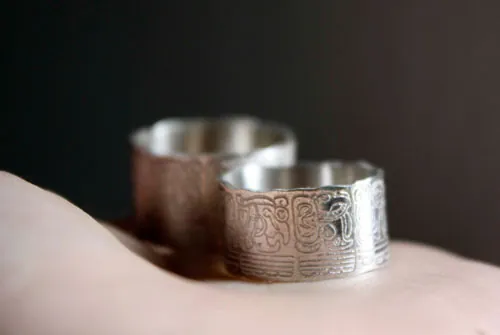 Calendario maya, anillo Cuenta Larga del calendario maya personalizado en plata