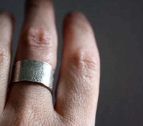 Calendario maya, anillo Cuenta Larga del calendario maya personalizado en plata