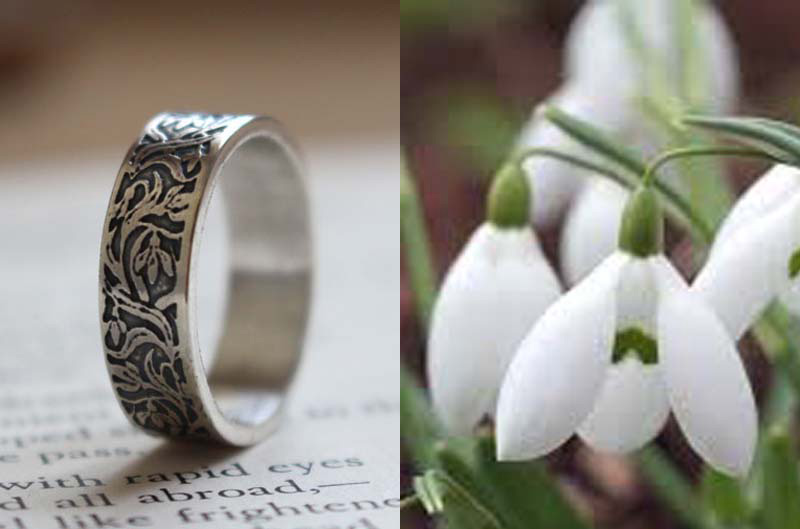Campanilla de invierno, anillo flor en plata