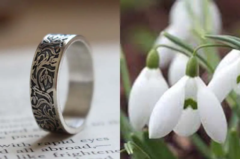 Campanilla de invierno, anillo flor en plata