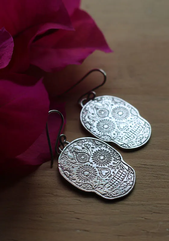 Catrina, aretes cráneo mexicano en plata