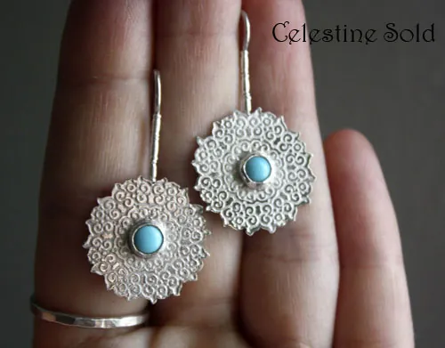 Célestine, aretes mandala indio en plata y turquesa