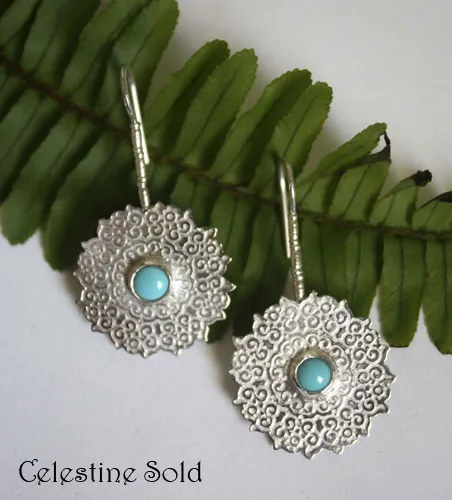 Célestine, aretes mandala indio en plata y turquesa