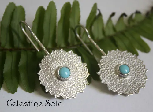 Célestine, aretes mandala indio en plata y turquesa