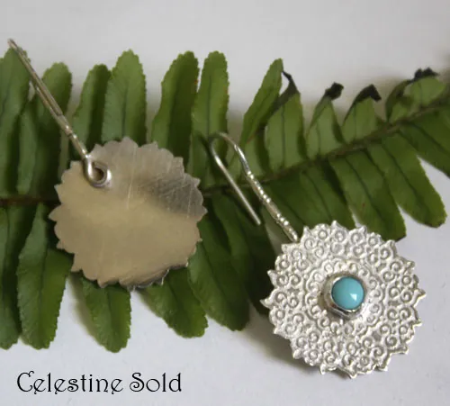 Célestine, aretes mandala indio en plata y turquesa