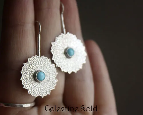 Célestine, aretes mandala indio en plata y turquesa