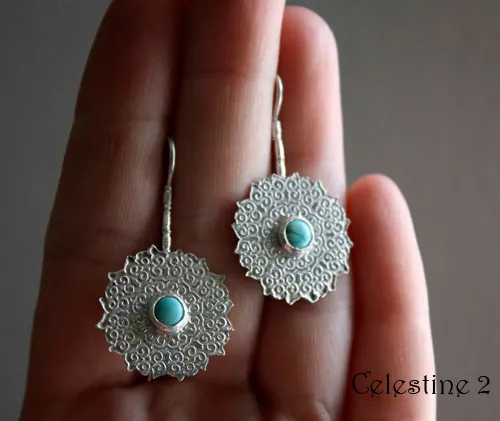 Célestine, aretes mandala indio en plata y turquesa