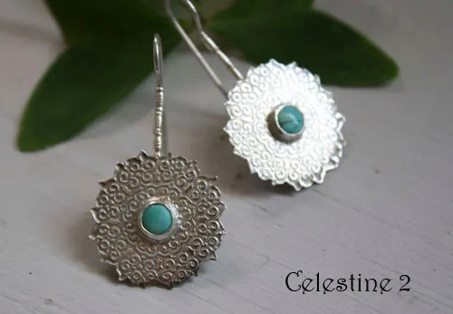 Célestine, aretes mandala indio en plata y turquesa