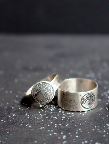 Ciclo lunar, anillo de fase de la luna personalizable en plata