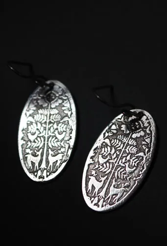 Ciervos al amanecer, aretes bestiario otomí mexicano en plata