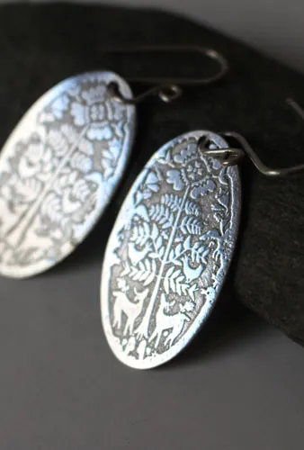 Ciervos al amanecer, aretes bestiario otomí mexicano en plata