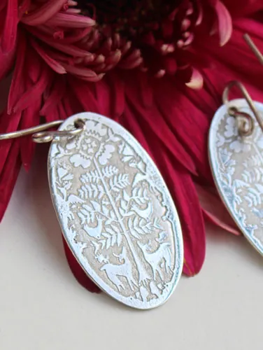 Ciervos al amanecer, aretes bestiario otomí mexicano en plata