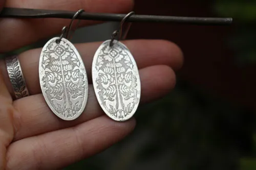 Ciervos al amanecer, aretes bestiario otomí mexicano en plata