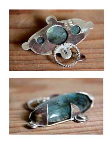 Compass rose, Viking compass pendant in silver and labradorite