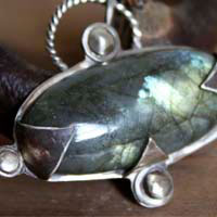 Compass rose, Viking compass pendant in silver and labradorite
