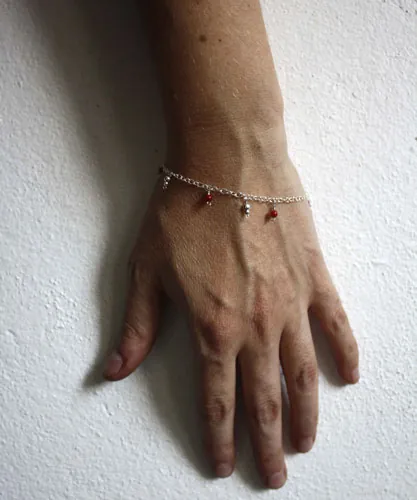 Coral, tobillera y pulsera arrecife coralino en plata y coral rojo