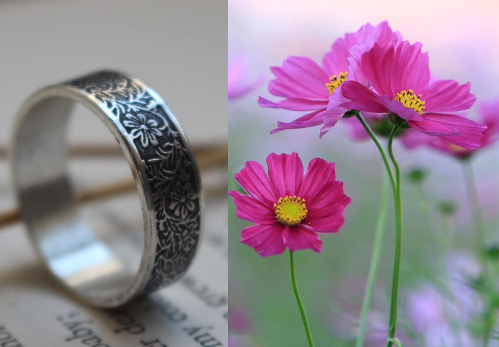 Cosmos, anillo flor de plata