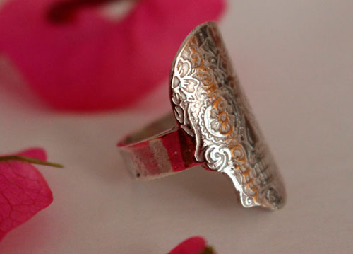Cráneo mexicano, anillo calavera floral de México en plata