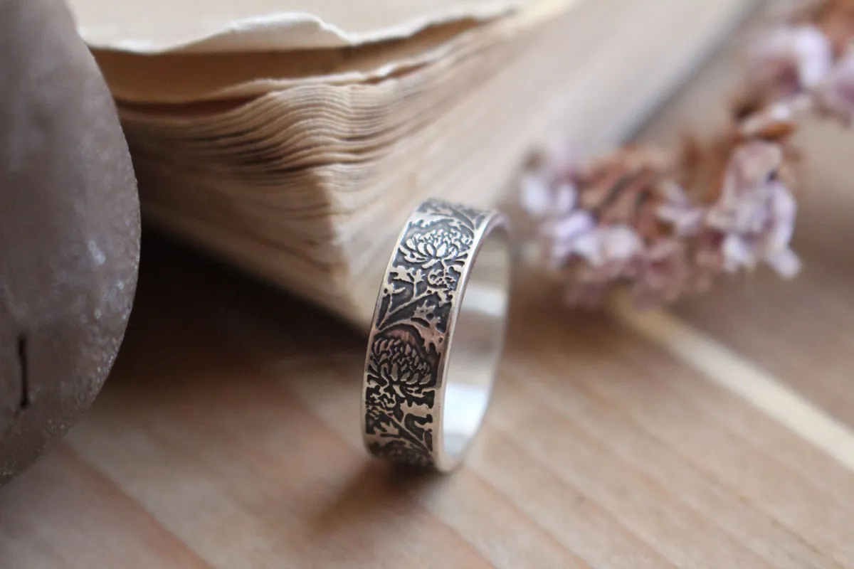 Crisantemo, anillo flor del sol en plata