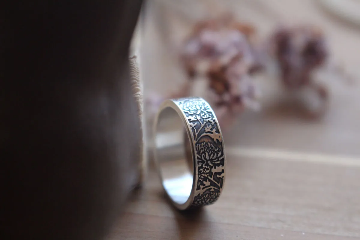 Crisantemo, anillo flor del sol en plata