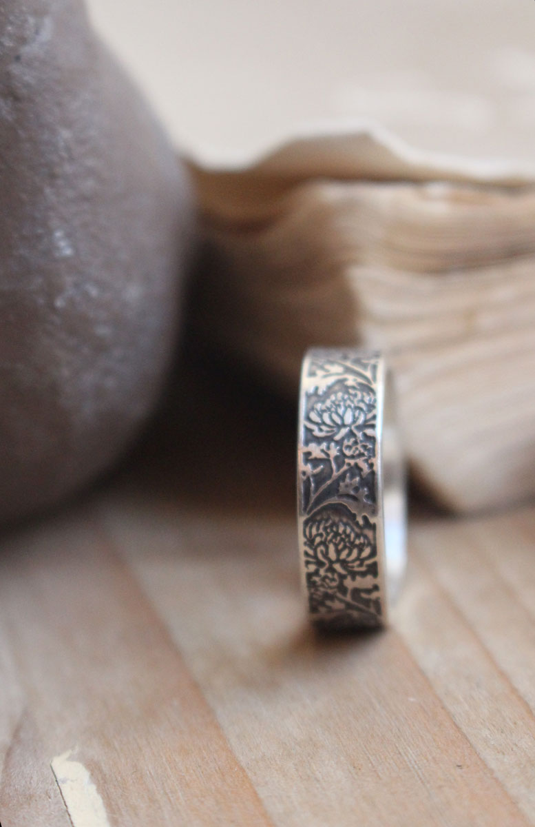 Crisantemo, anillo flor del sol en plata