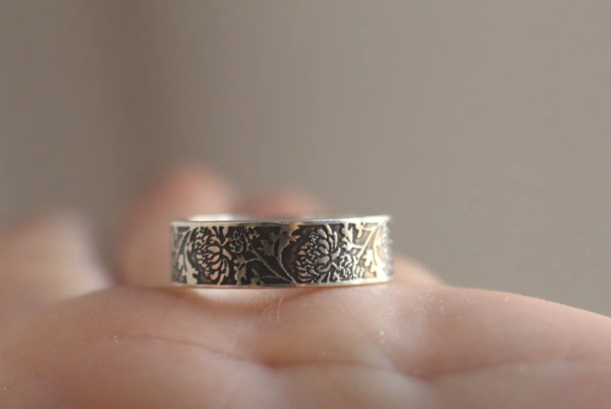 Crisantemo, anillo flor del sol en plata
