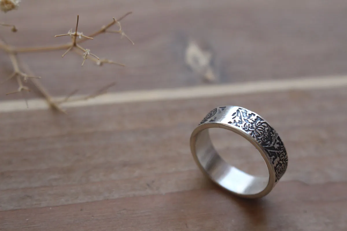Crisantemo, anillo flor del sol en plata