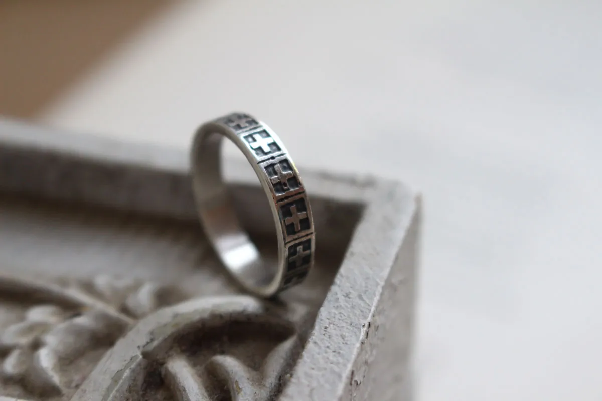 Cruz, anillo fe medieval en plata