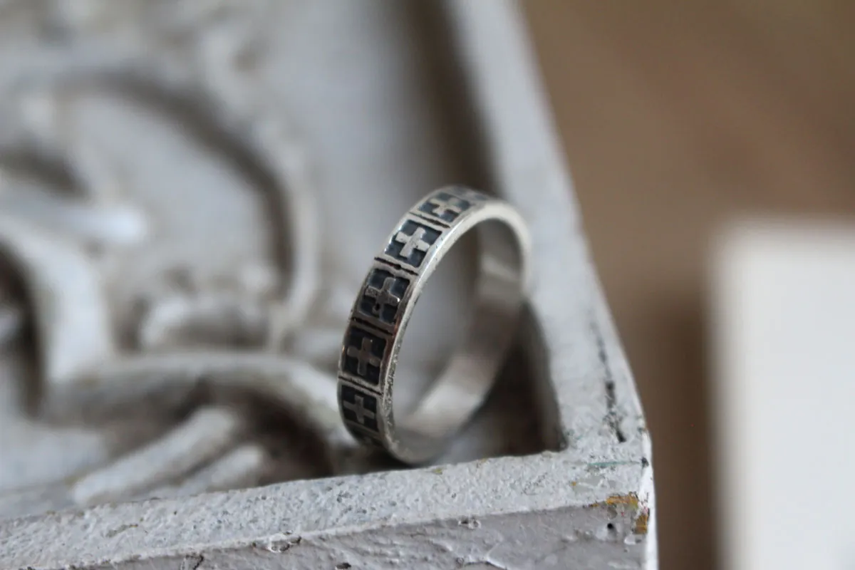 Cruz, anillo fe medieval en plata