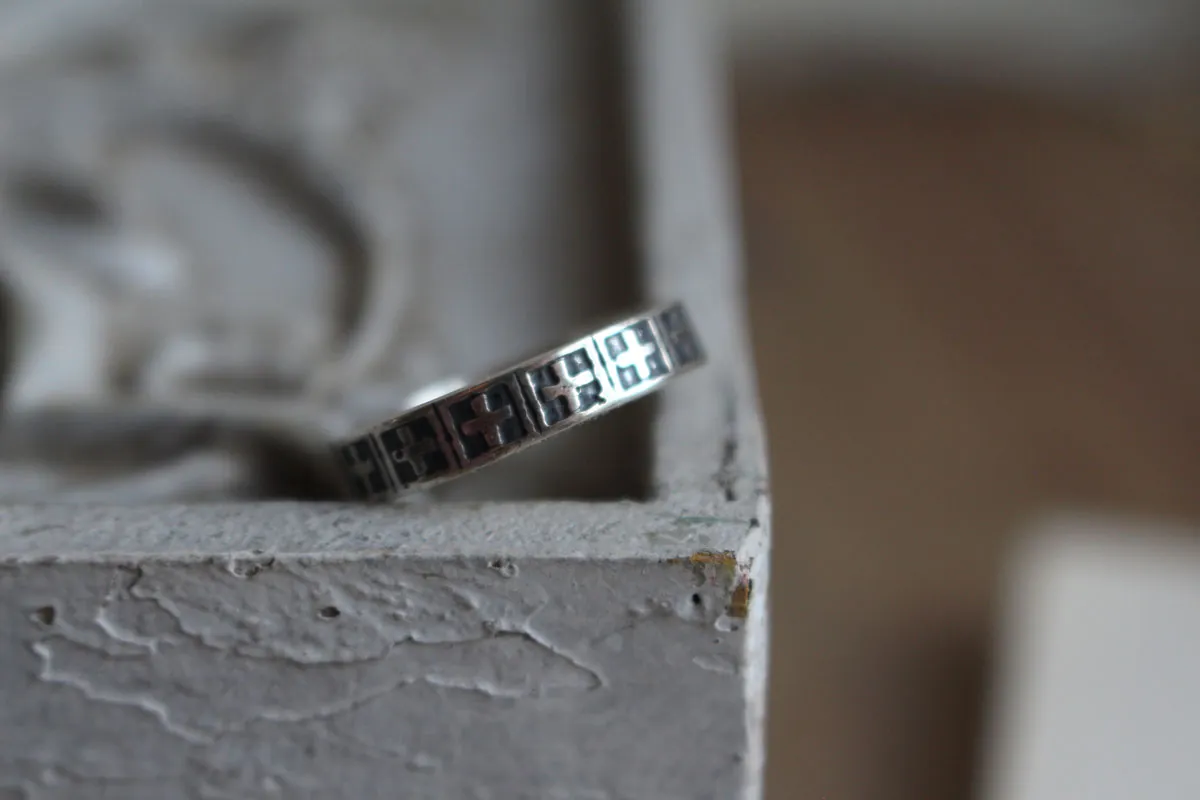 Cruz, anillo fe medieval en plata