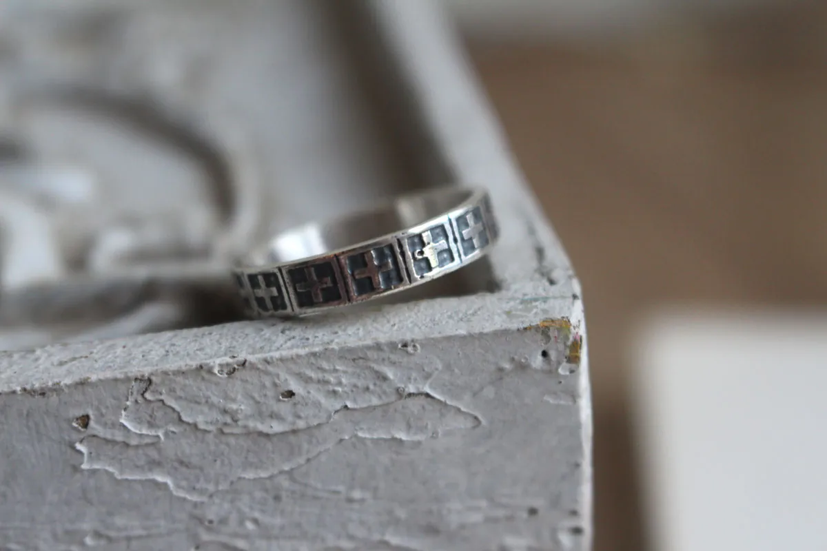Cruz, anillo fe medieval en plata