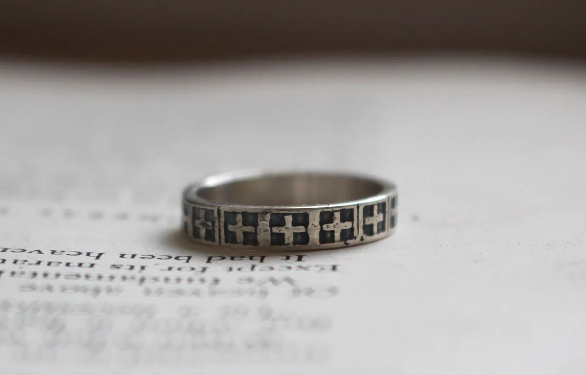 Cruz, anillo fe medieval en plata