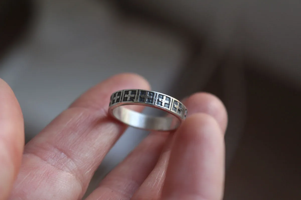 Cruz, anillo fe medieval en plata