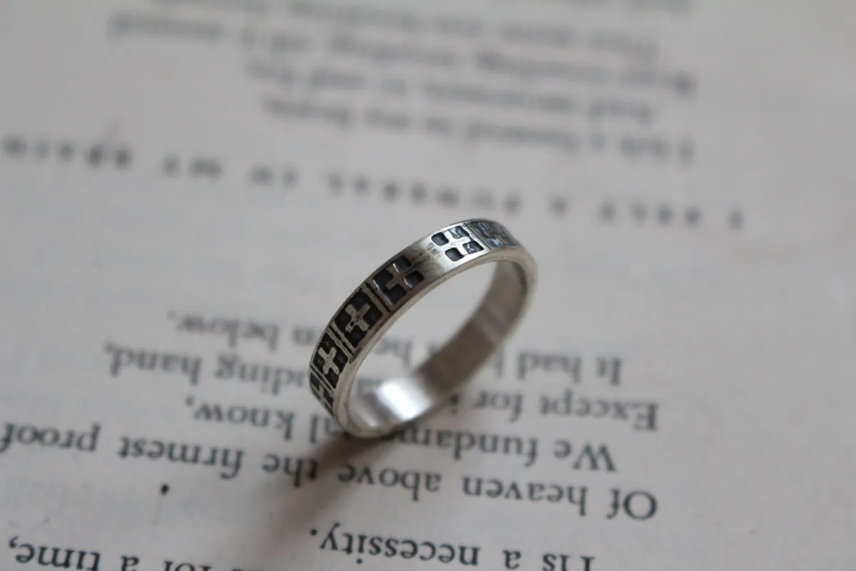 Cruz, anillo fe medieval en plata