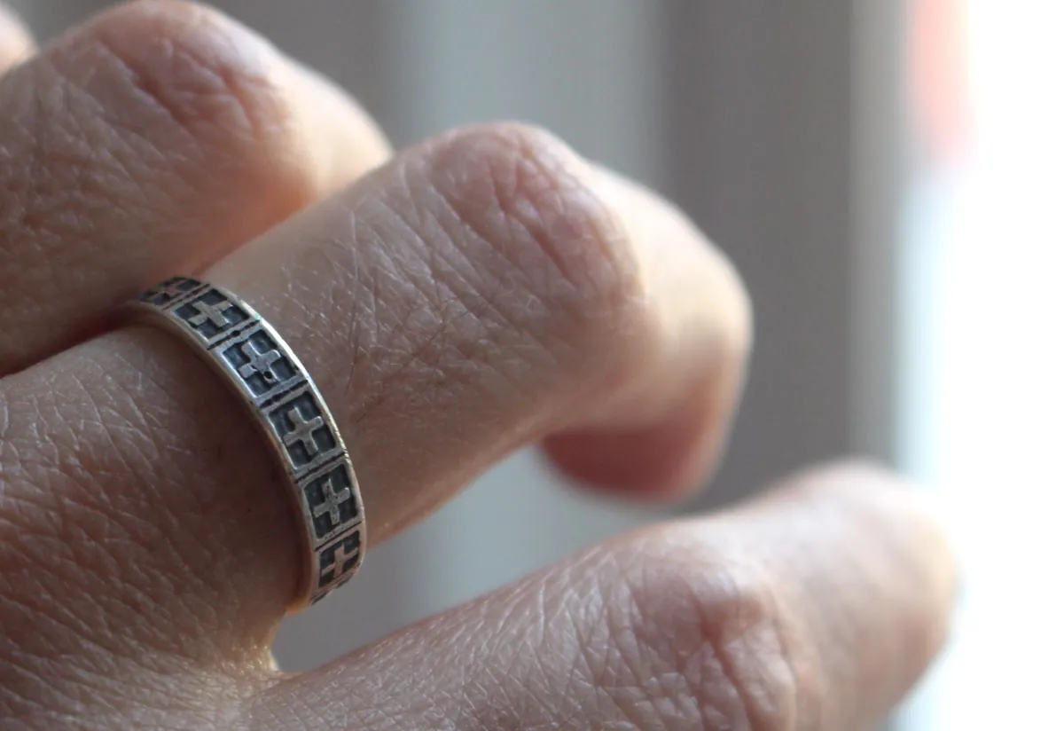 Cruz, anillo fe medieval en plata