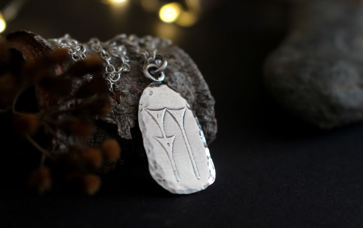 Cuneiform water symbol, Mesopotamian writing necklace in silver