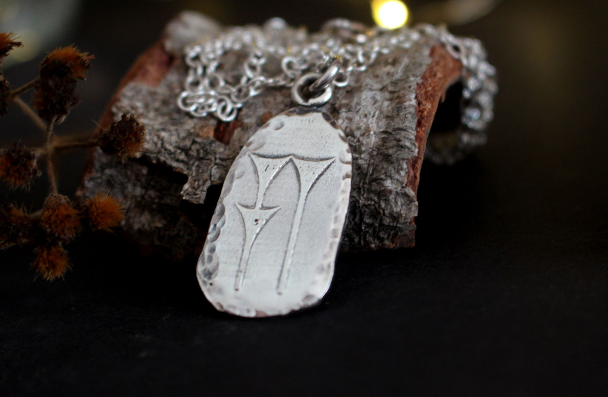Cuneiform water symbol, Mesopotamian writing necklace in silver