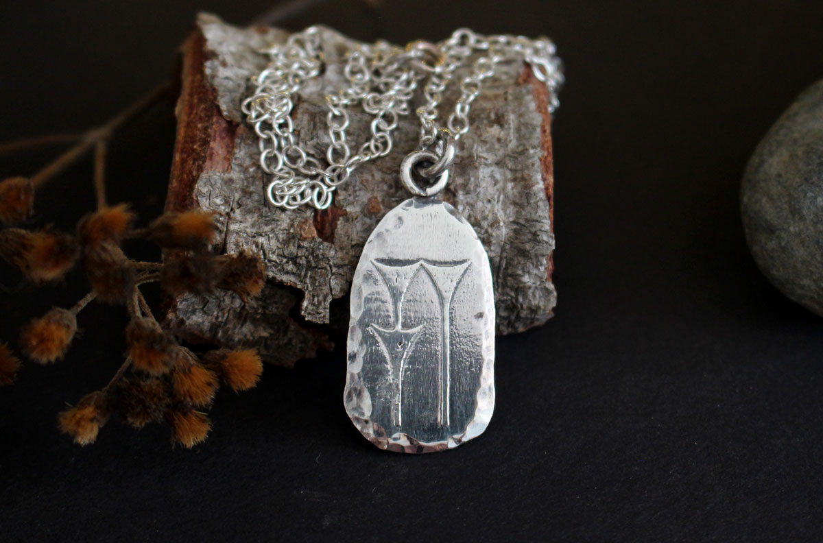 Cuneiform water symbol, Mesopotamian writing necklace in silver