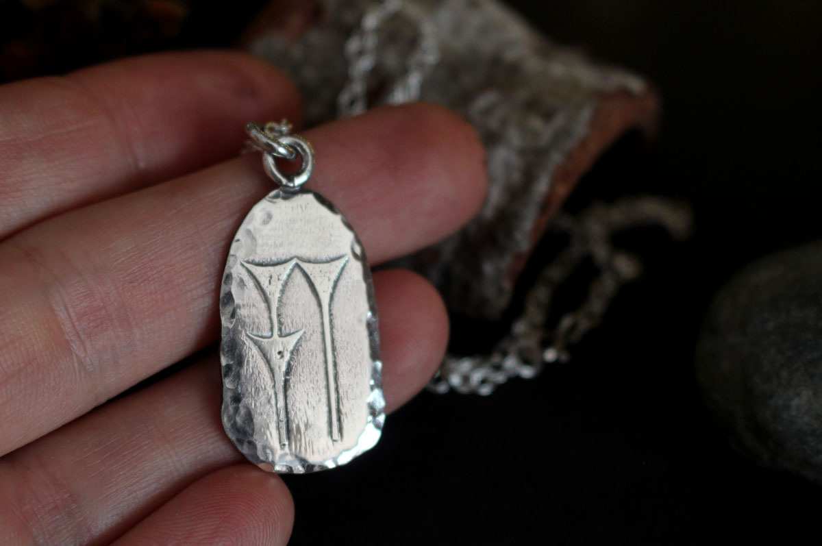 Cuneiform water symbol, Mesopotamian writing necklace in silver