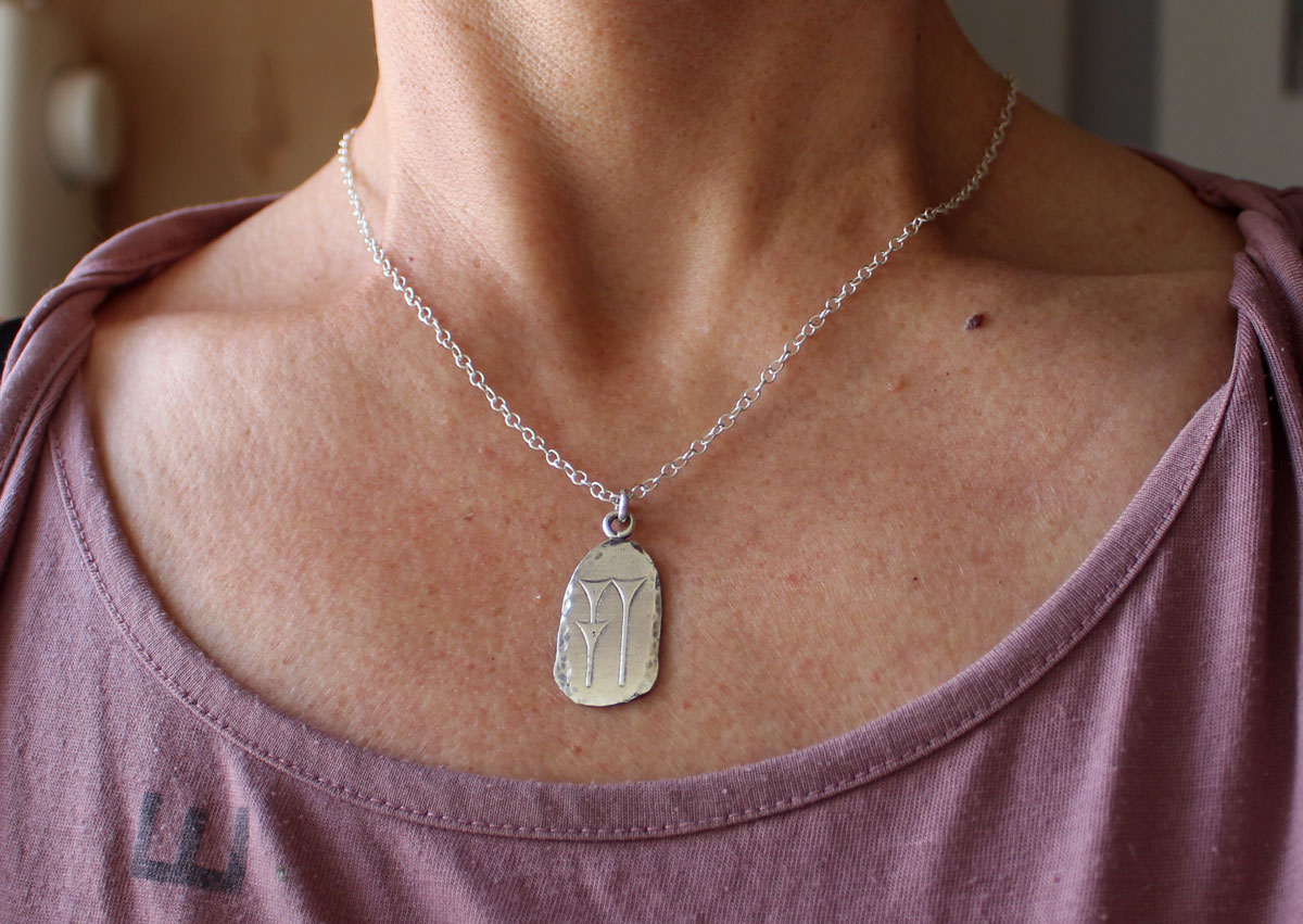 Cuneiform water symbol, Mesopotamian writing necklace in silver