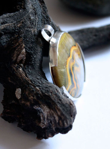 Dawn, sunrise pendant in sterling silver and bumblebee jasper