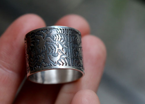 De aire y de agua, anillo pez y pájaro otomí en plata