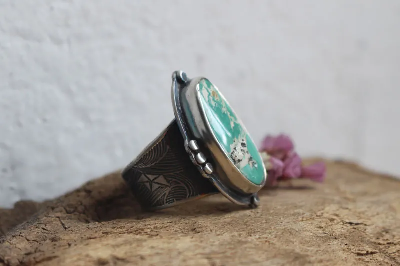 Dejarse llevar, anillo barco de origami en plata y turquesa de Nevada