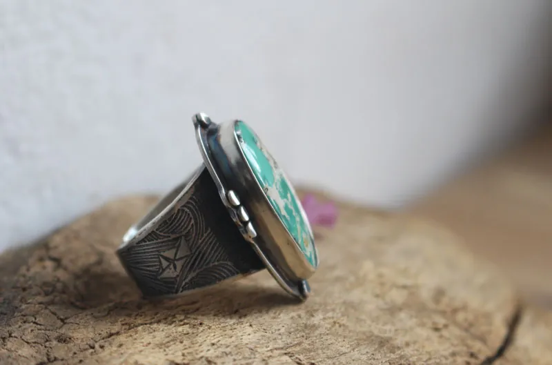 Dejarse llevar, anillo barco de origami en plata y turquesa de Nevada