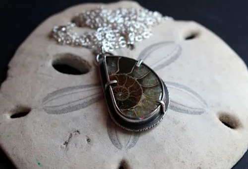 Desde el fondo del océano, collar exploración submarina en plata y amonita